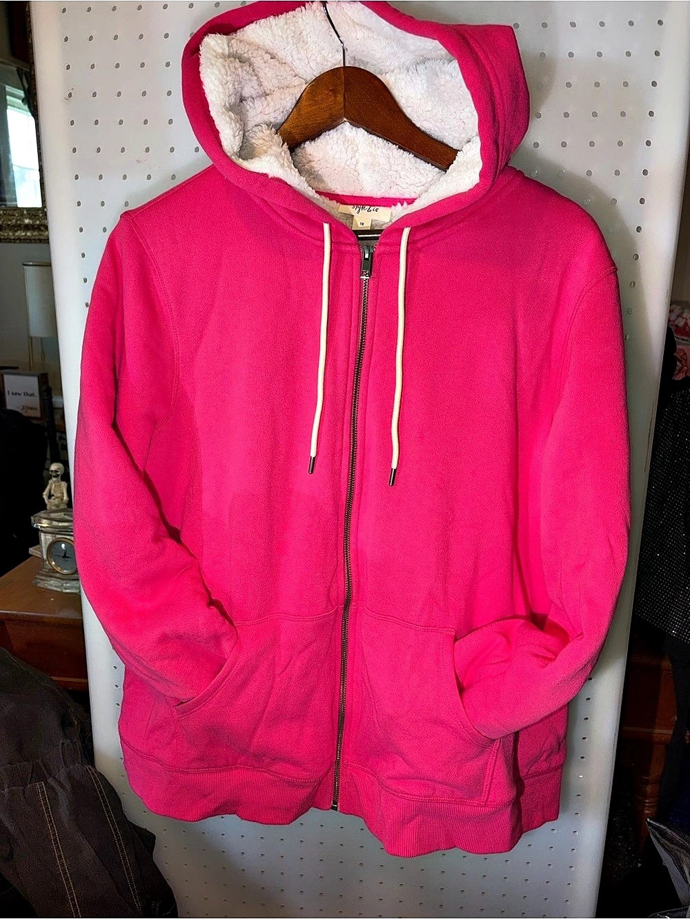 NWT style&co plus Lounge Sherpa-Lined Hooded Jacket “Fire” Pink 1X